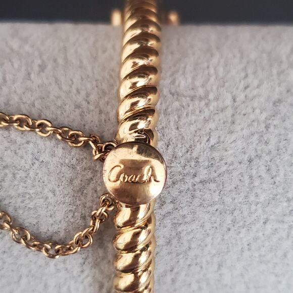 Coach Hinged Bangle with Pave Crystal Anchor Braided Gold Tone Safety Clasp - Picture 8 of 12